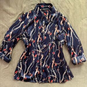 Elementz Navy Chain Print Women's Blazer